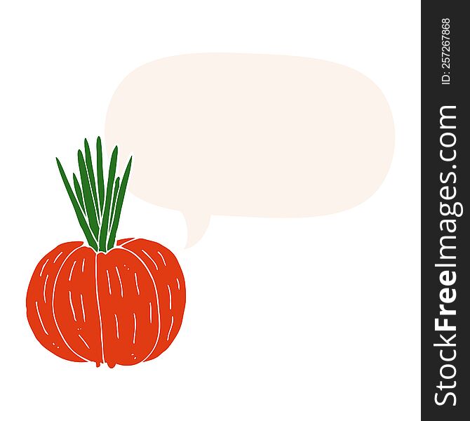 cartoon vegetable with speech bubble in retro style