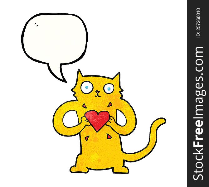 Speech Bubble Textured Cartoon Cat With Love Heart