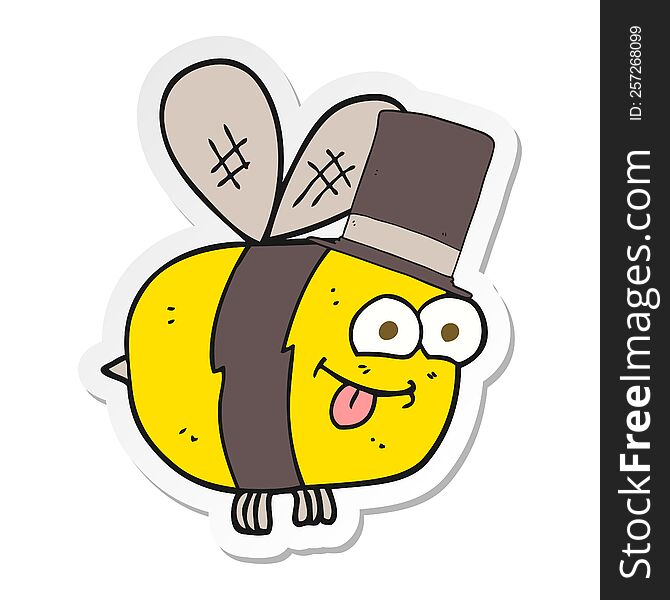 Sticker Of A Cartoon Bee Wearing Hat