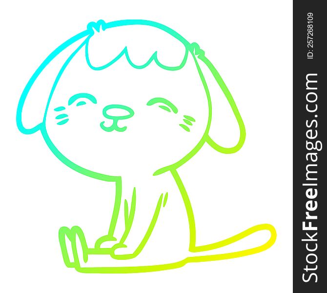 Cold Gradient Line Drawing Happy Cartoon Dog Sitting