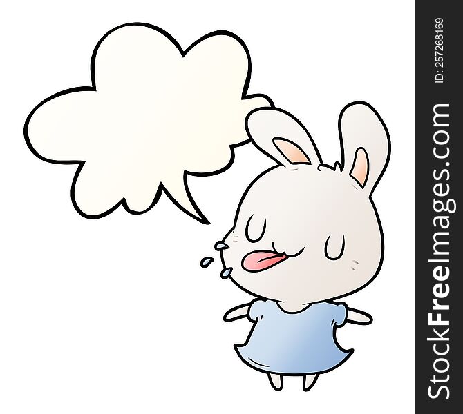 cute cartoon rabbit blowing raspberry with speech bubble in smooth gradient style