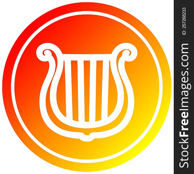 musical instrument harp circular icon with warm gradient finish. musical instrument harp circular icon with warm gradient finish