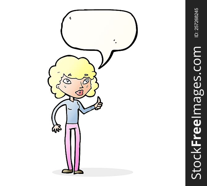 Cartoon Woman Giving Thumbs Up Symbol With Speech Bubble