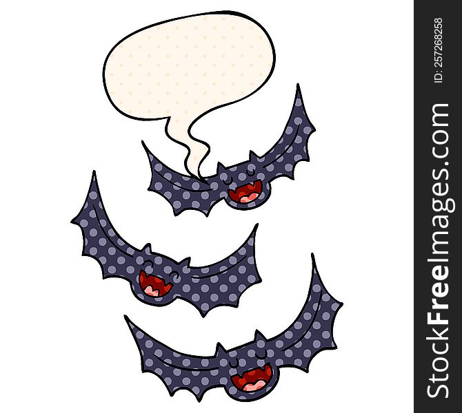 Cartoon Vampire Bats And Speech Bubble In Comic Book Style