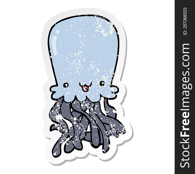 distressed sticker of a cartoon octopus