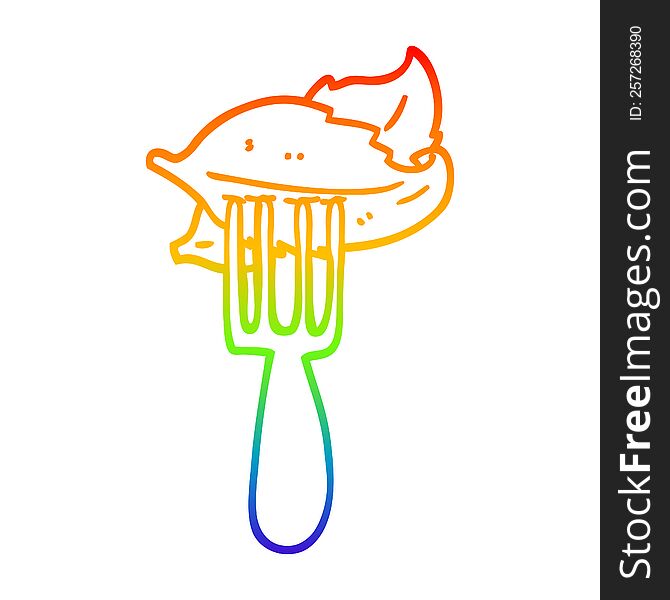 rainbow gradient line drawing of a cartoon salad leaves on fork