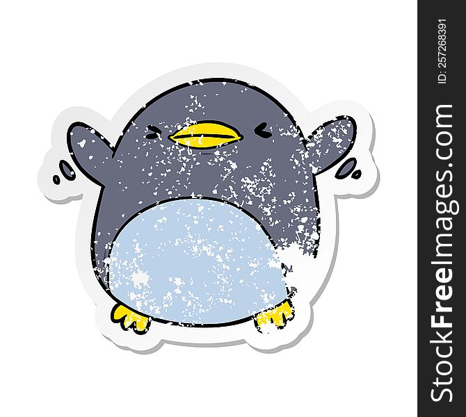 distressed sticker of a cute cartoon flapping penguin