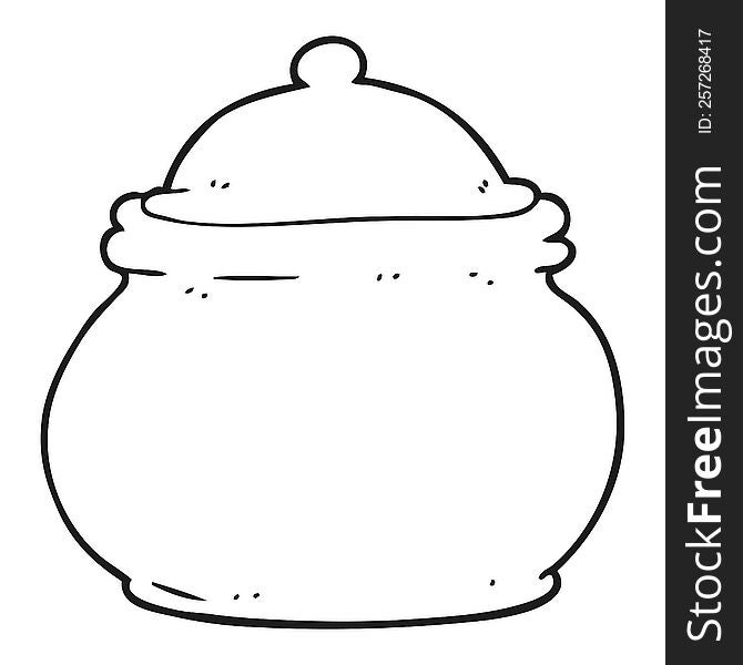 freehand drawn black and white cartoon old style ceramic pot