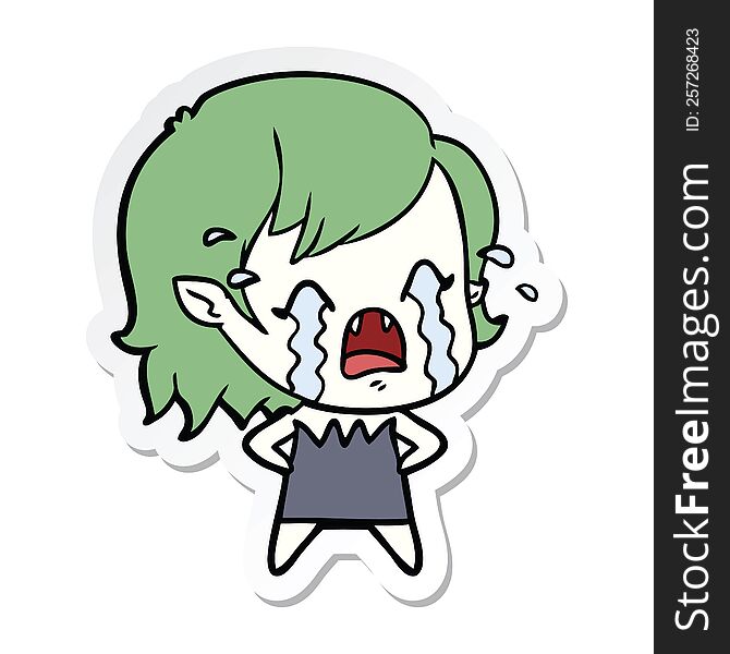 Sticker Of A Cartoon Crying Vampire Girl