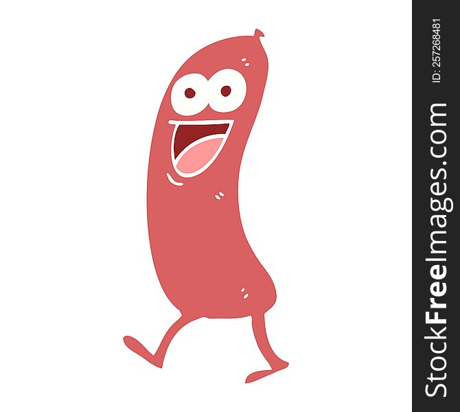 Happy Flat Color Illustration Cartoon Sausage