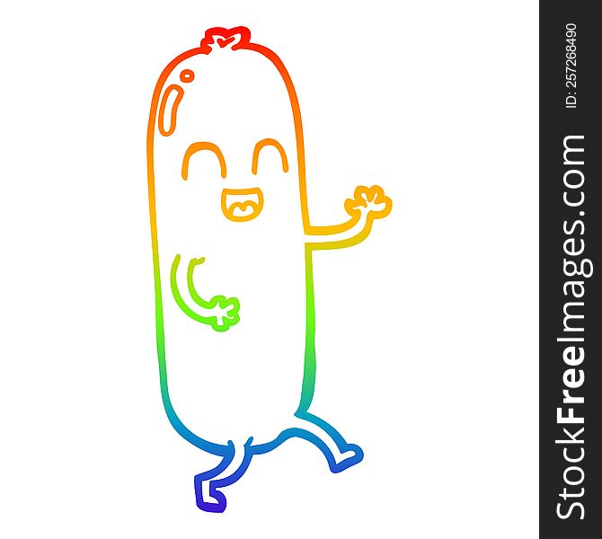Rainbow Gradient Line Drawing Cartoon Dancing Sausage