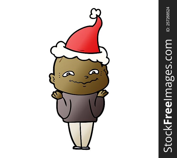 hand drawn gradient cartoon of a creepy guy wearing santa hat