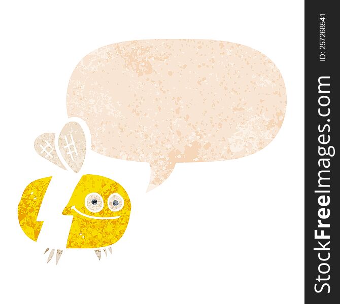 Cartoon Bee And Speech Bubble In Retro Textured Style