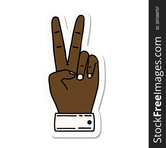 sticker of a peace symbol two finger hand gesture. sticker of a peace symbol two finger hand gesture