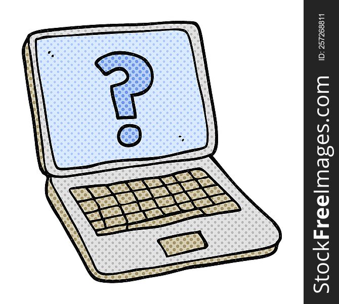Cartoon Laptop Computer With Question Mark
