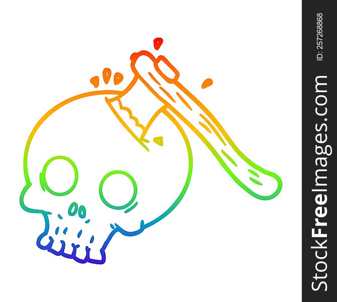 Rainbow Gradient Line Drawing Cartoon Axe In Skull