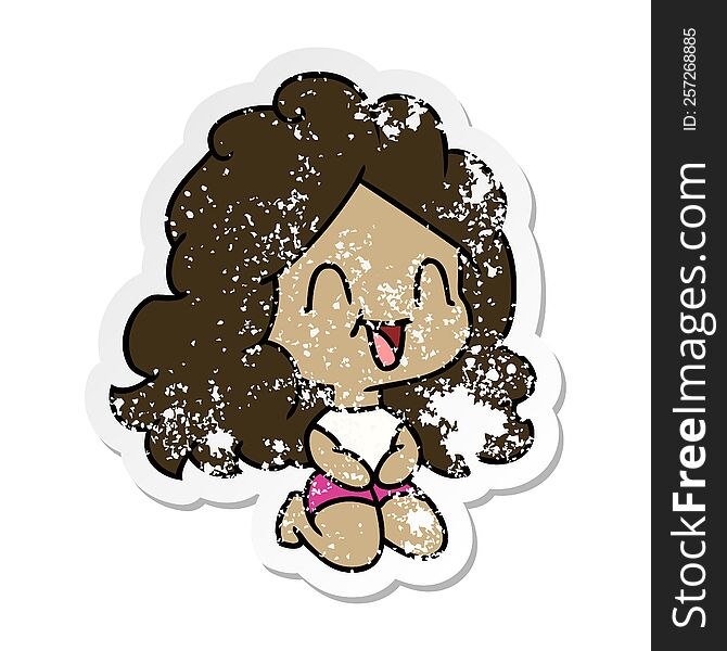 freehand drawn distressed sticker cartoon cute kawaii happy girl