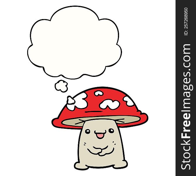 Cartoon Mushroom Character And Thought Bubble