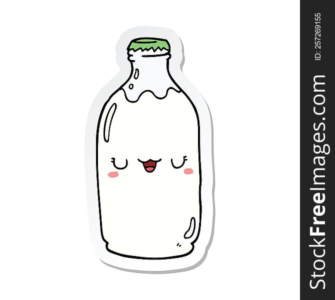 Sticker Of A Cute Cartoon Milk Bottle