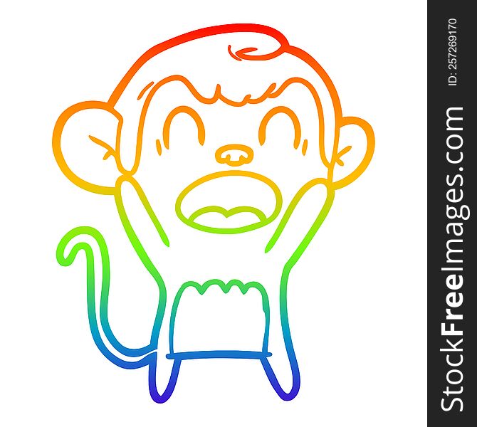rainbow gradient line drawing of a shouting cartoon monkey