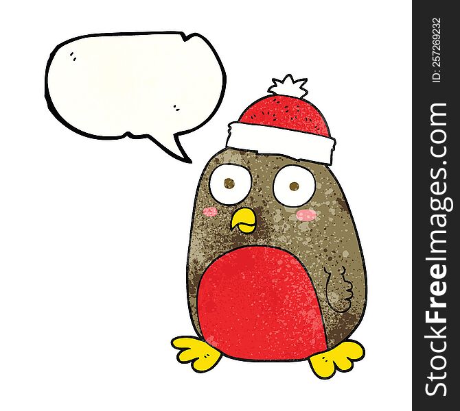 Speech Bubble Textured Cartoon Christmas Robin