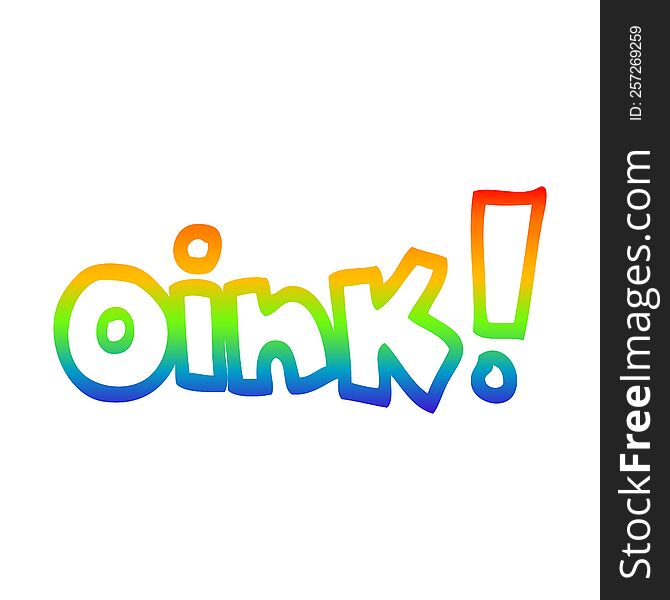 rainbow gradient line drawing of a cartoon word oink