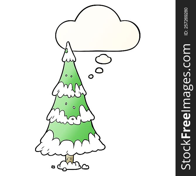 cartoon christmas tree with thought bubble in smooth gradient style