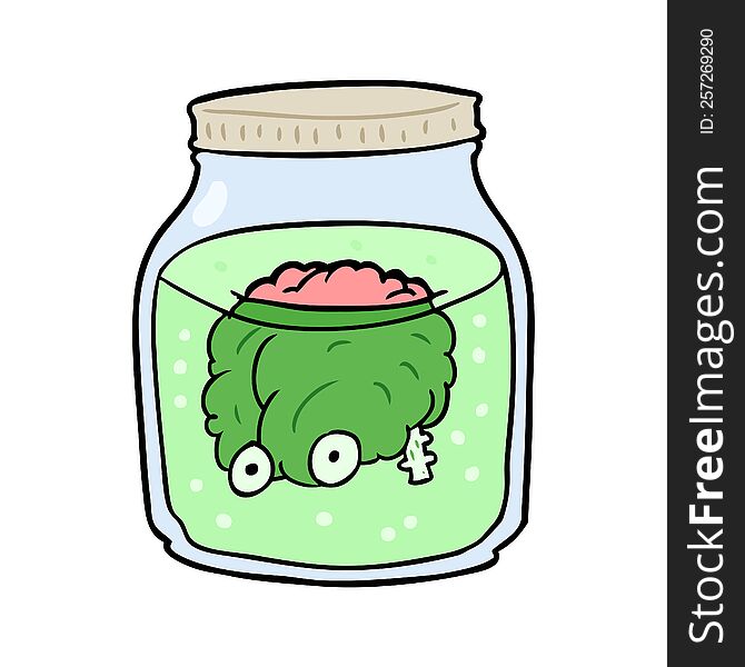cartoon spooky brain floating in jar. cartoon spooky brain floating in jar