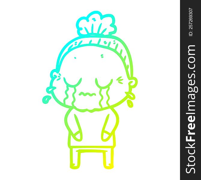 Cold Gradient Line Drawing Cartoon Crying Old Lady