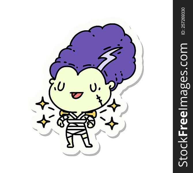 Sticker Of Tattoo Style Undead Zombie Bride Character