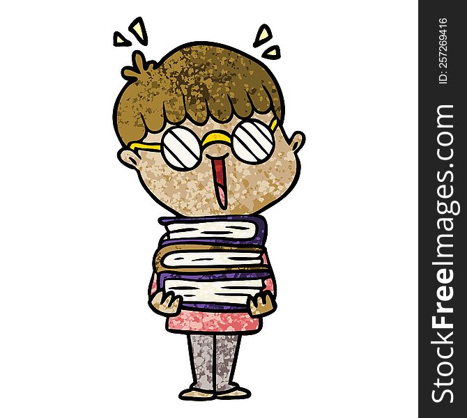 cartoon boy with amazing books. cartoon boy with amazing books