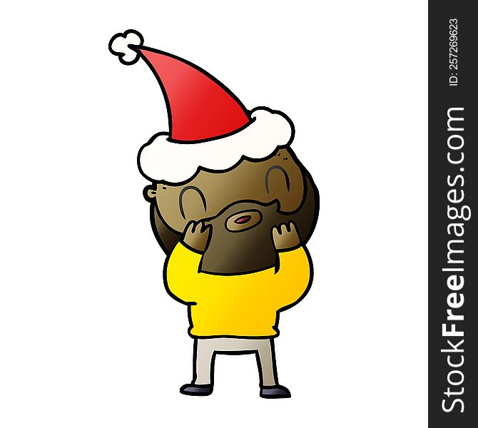 Gradient Cartoon Of A Bearded Man Wearing Santa Hat