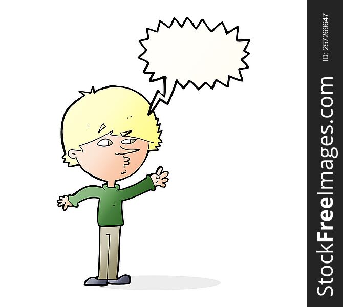 Cartoon Worried Man Reaching With Speech Bubble