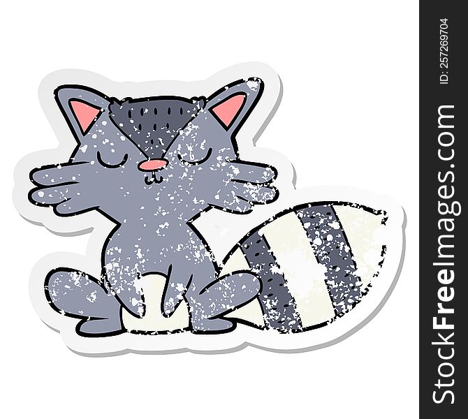 distressed sticker of a cute cartoon raccoon