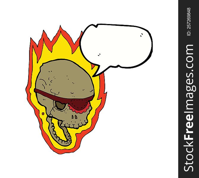 Cartoon Flaming Pirate Skull With Speech Bubble