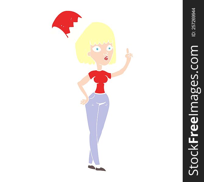 Flat Color Illustration Of A Cartoon Woman Wearing Christmas Hat