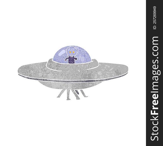 Retro Cartoon Alien Flying Saucer