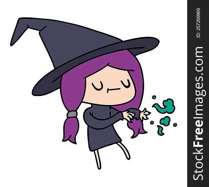 freehand drawn cartoon of cute kawaii witch