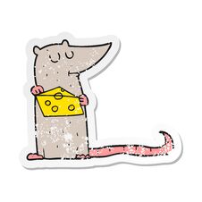 Retro Distressed Sticker Of A Cartoon Mouse With Cheese Stock Photography