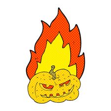 Comic Book Style Cartoon Flaming Halloween Pumpkin Stock Image