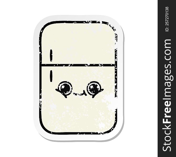 Distressed Sticker Of A Cute Cartoon Fridge Freezer