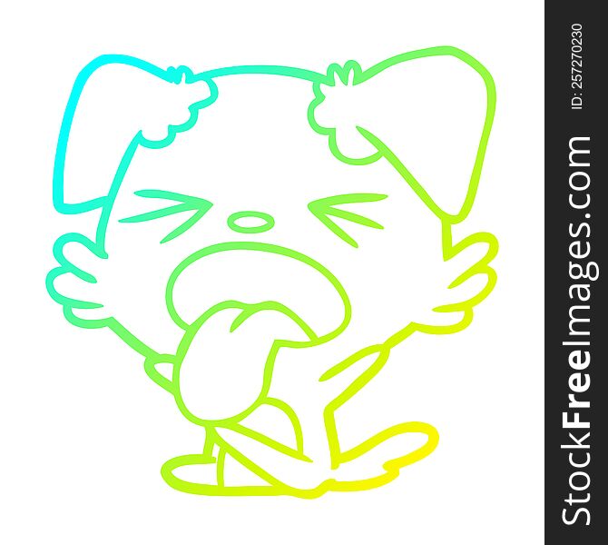 cold gradient line drawing of a cartoon dog throwing tantrum