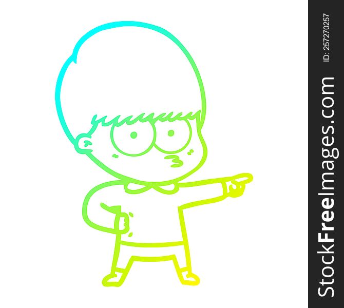 Cold Gradient Line Drawing Nervous Cartoon Boy Pointing