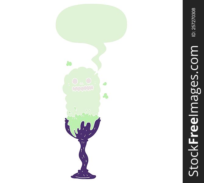 Cartoon Spooky Halloween Potion Cup And Speech Bubble In Retro Style