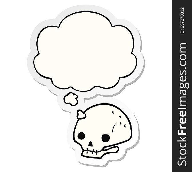 cartoon spooky skull with thought bubble as a printed sticker