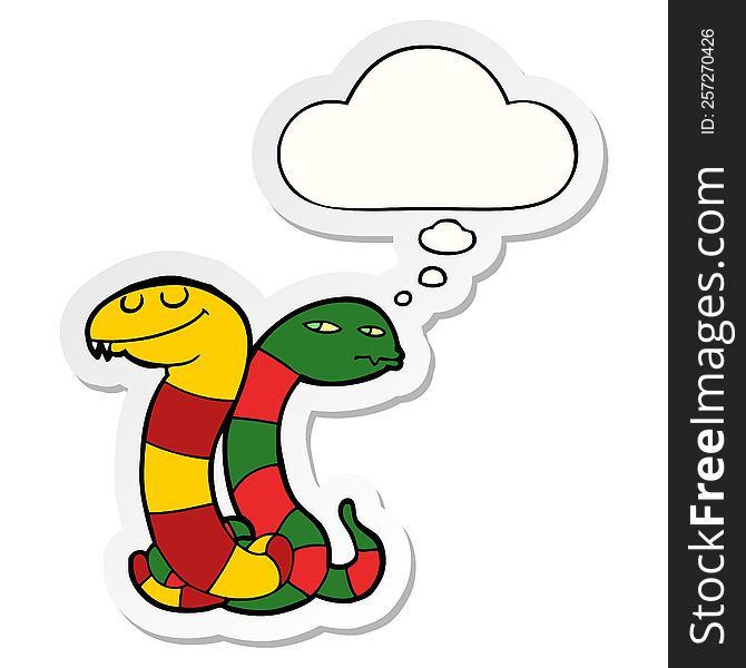 cartoon snakes with thought bubble as a printed sticker
