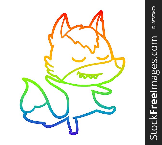 rainbow gradient line drawing friendly cartoon wolf balancing