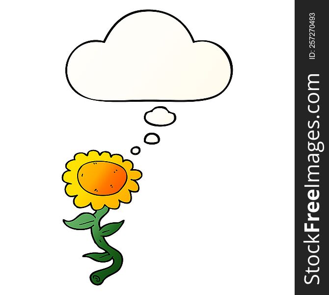 Cartoon Sunflower And Thought Bubble In Smooth Gradient Style