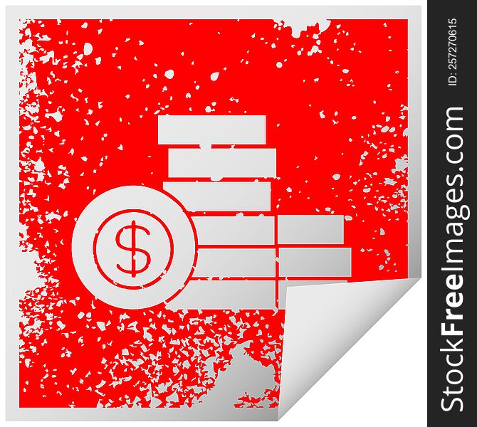 Distressed Square Peeling Sticker Symbol Pile Of Money