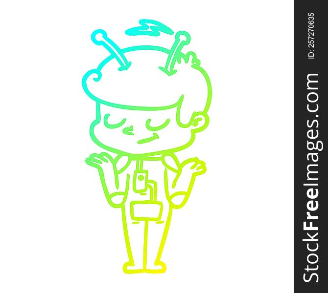 Cold Gradient Line Drawing Friendly Cartoon Spaceman Shrugging